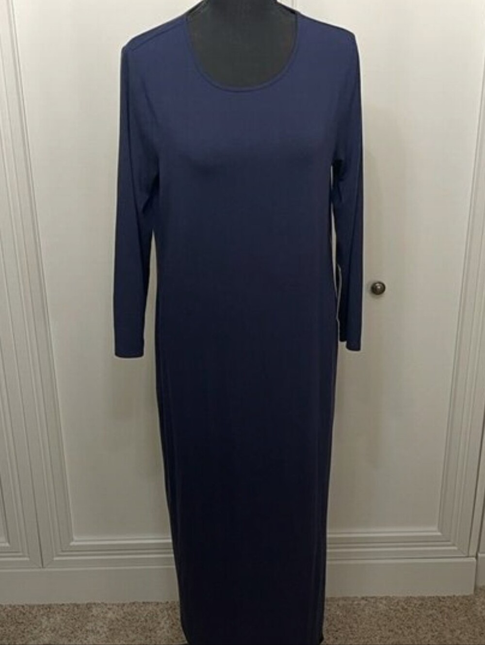 Chico’s Navy Midi/Max T-shirt Dress W/ Shirtail Hem Knit size L